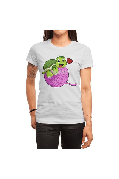 Fizello Tricou alb unisex pentru bărbați și femei - Turtle With Ball Of Wool Design