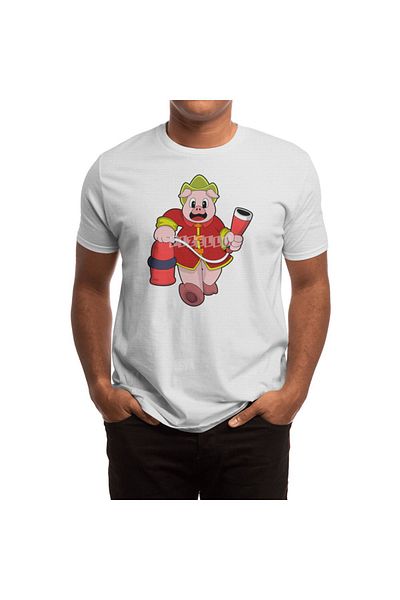 Fizello Tricou alb unisex pentru bărbați și femei - Pig As Firefighter With Fire Extinguisher Design