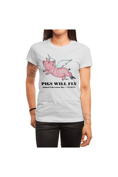 Fizello Λευκό μπλουζάκι για άνδρες και γυναίκες - Pigs Will Fly, Animal Liberation Day 12-18-21 Unisex T-shirt