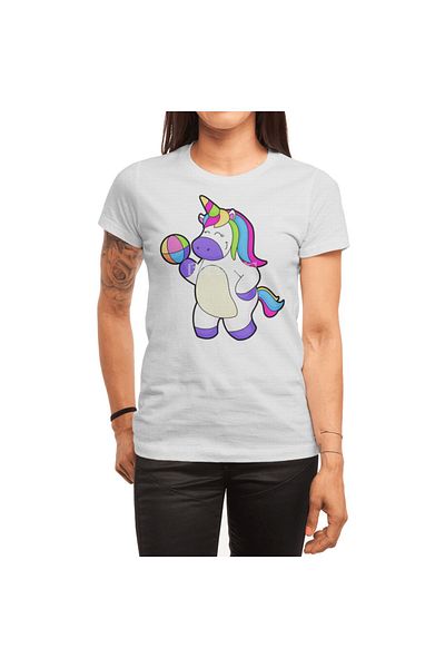 Fizello Tricou alb cu imprimeu unicorn și volei - bărbați/femei/unisex
