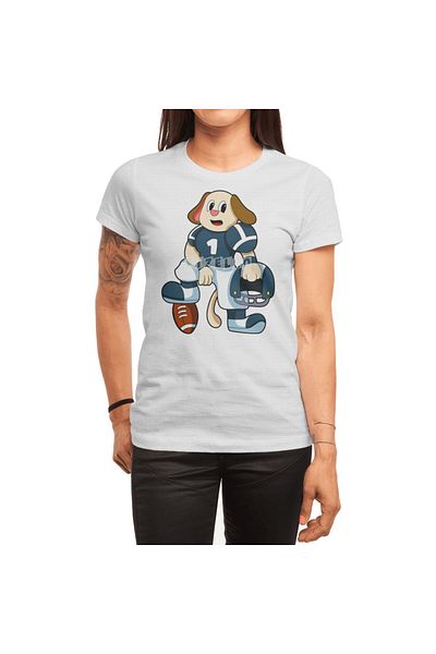 Fizello Men's and Women's White T-Shirt - Dog at Sports with Football & Jersey