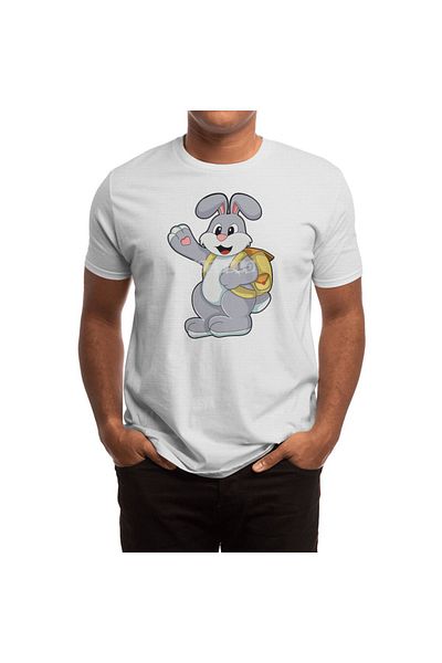 Fizello Men's and Women's White T-Shirt - Rabbit with Backpack Unisex Design