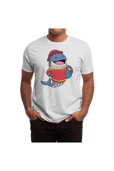 Fizello Tricou alb unisex - Whale As Firefighter With Hose Design