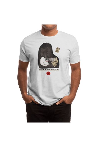 Fizello Ανδρικό και γυναικείο μπλουζάκι Unisex White Piano Jazz Cat