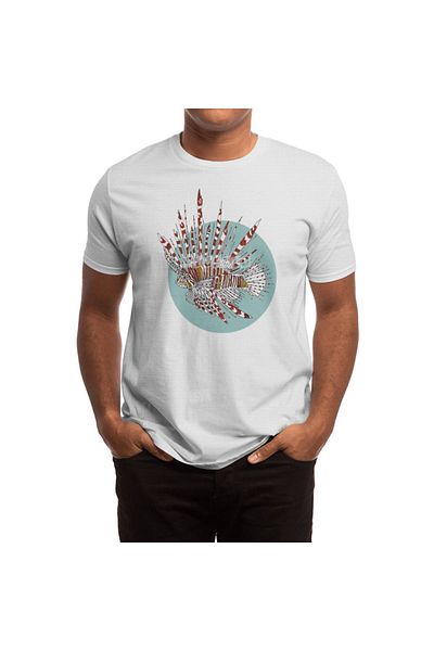 Fizello Tricou alb unisex Lionfish pentru bărbați și femei