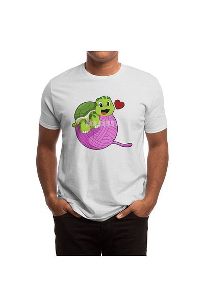 Fizello Tricou alb unisex pentru bărbați și femei - Turtle With Ball Of Wool Design
