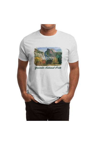 Fizello Yosemite Half Dome (Watercolor Design) Unisex White T-Shirt - National Park Autumn