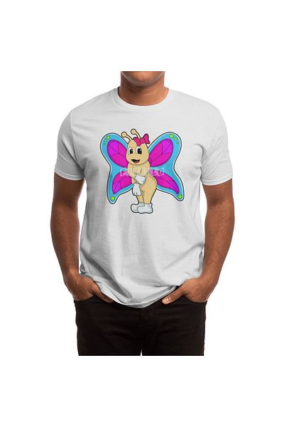Fizello Tricou alb unisex pentru bărbați și femei - Fluture cu panglică