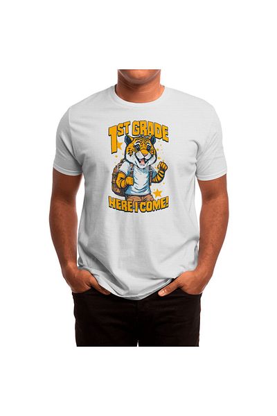 Fizello 1. Τάξη - Εδώ έρχομαι πίσω Unisex Λευκό T-shirt, Tigerschipt T-shirt