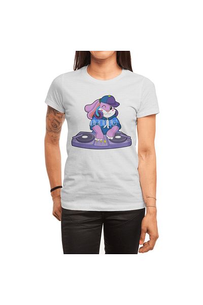 Fizello Men's and Women's White T-Shirt - Bunny as Musician with Mixer Unisex Design
