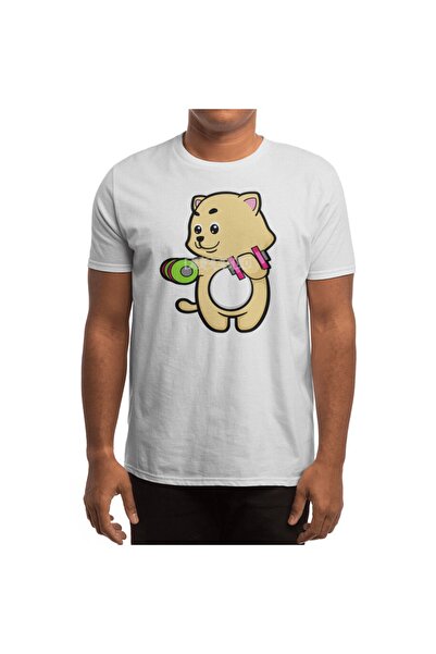 Fizello Men's and Women's T-Shirt - Cat at Biceps Dumbbell Training Unisex White T-Shirt