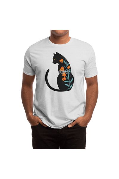 Fizello Ανδρικό και γυναικείο Unisex Λευκό T-Shirt - Cat Floral σχέδιο