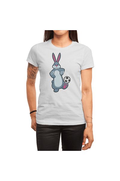 Fizello Men's and Women's Unisex White T-Shirt - Rabbit Soccer Player with Soccer Ball