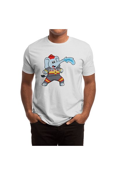 Fizello Elefant Embroidered Unisex Λευκό T-Shirt - Ανδρικό και Γυναικείο T-Shirt