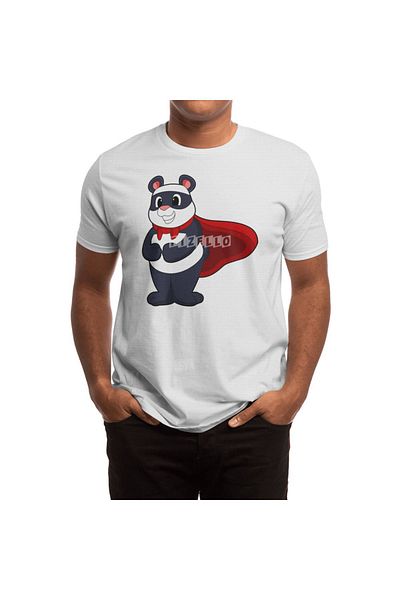 Fizello Panda Hero - Λευκό μπλουζάκι για άνδρες και γυναίκες, μπλουζάκι με κουκούλα Unisex