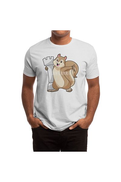 Fizello Tricou pentru bărbați și femei - Squirrel At Chess With Chess Piece King, tricou alb unisex