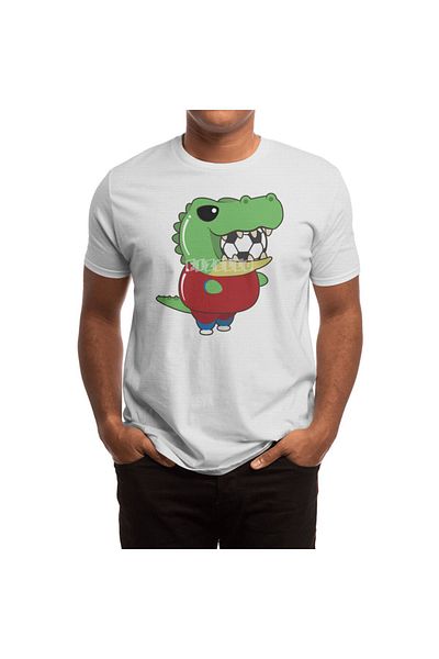 Fizello Crocodile Detailed Football Shouldered White T-Shirt - Men's and Women's