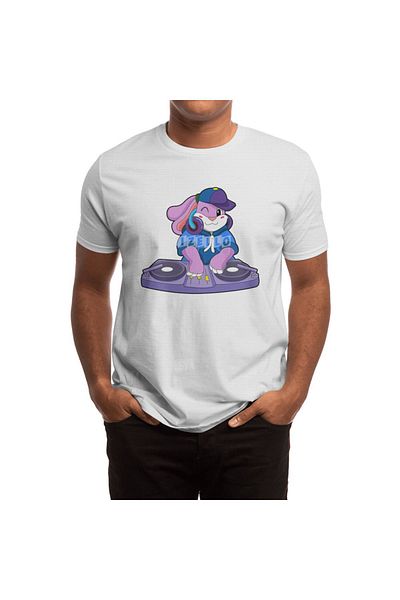 Fizello Men's and Women's White T-Shirt - Bunny as Musician with Mixer Unisex Design