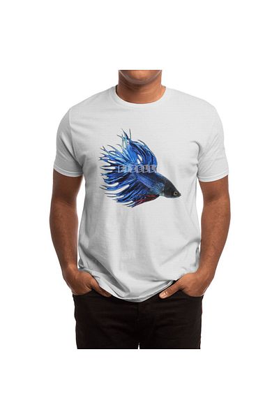 Fizello Betta Fish Crowntail Ανδρικό Swimming - Unisex Λευκό T-shirt, Royal Blue και Red