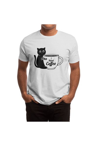 Fizello Tricou pentru bărbați și femei - Cat I Need Coffee Pattern, tricou alb unisex