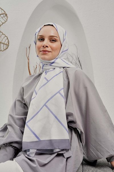 AFVENTE Şal alb din bumbac moale cu model geometric