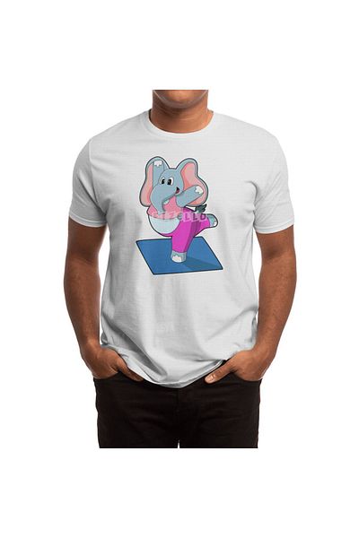 Fizello Elefant Yoga Stretching - تي شيرت للرجال والنساء، تي شيرت أبيض للجنسين