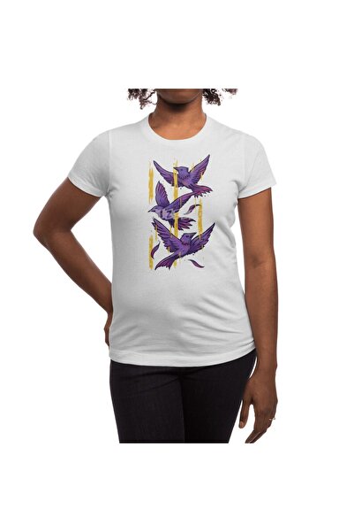 Fizello Чоловічий та жіночий футболки - Purple Birds In Golden Rain Unisex Біла футболка