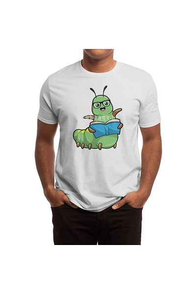 Fizello Tricou alb pentru bărbați și femei - cu metodă Caterpillar Nerd, pentru carte și îmbuteliere