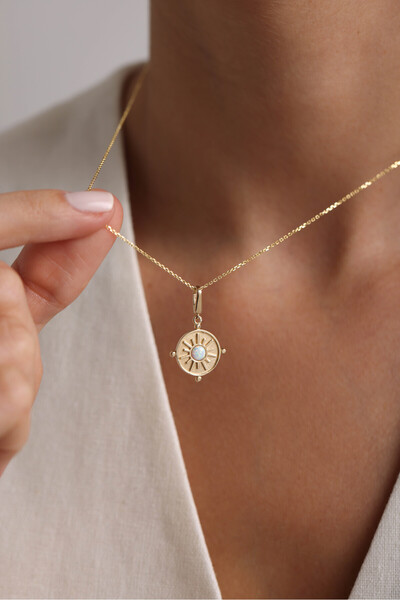 Gianfranco 14 Ayar Altın Heritage Beyaz Sedefli Pusula Charm Kolye Ucu