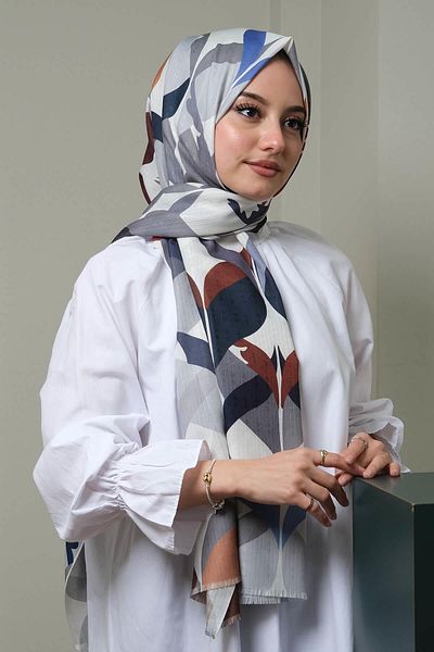 AFVENTE شال قطني منقوش تجريدي باللون البيج