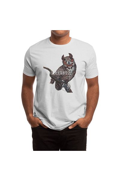 Fizello Unisex Λευκό T-Shirt για Άντρες και Γυναίκες - Υπέροχη Κέρατη Κουκουβάγια με Ακουστικά