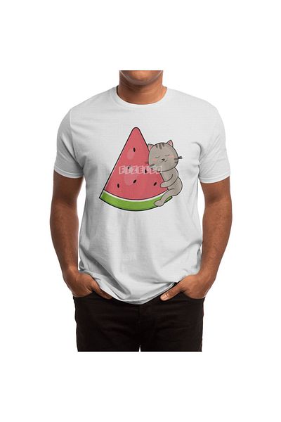 Fizello Tricou alb pentru bărbați și femei - Cat With Watermelon Design