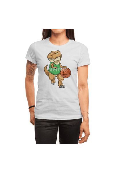 Fizello Tricou cu dinozaur pentru bărbați și femei - unisex alb, model baschet