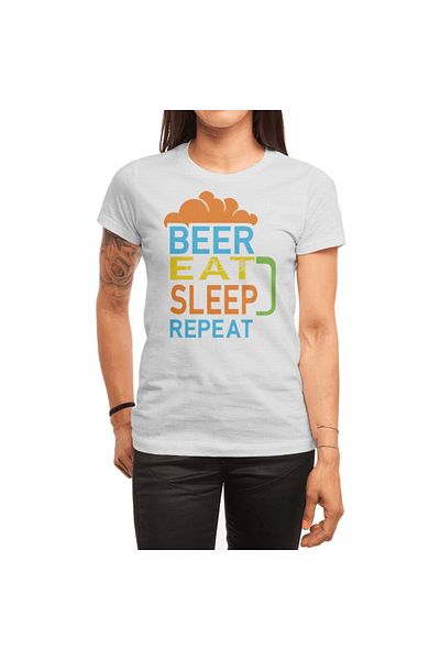 Fizello Beer Eat Sleep Repeat - Ανδρικό και Γυναικείο Λευκό T-shirt