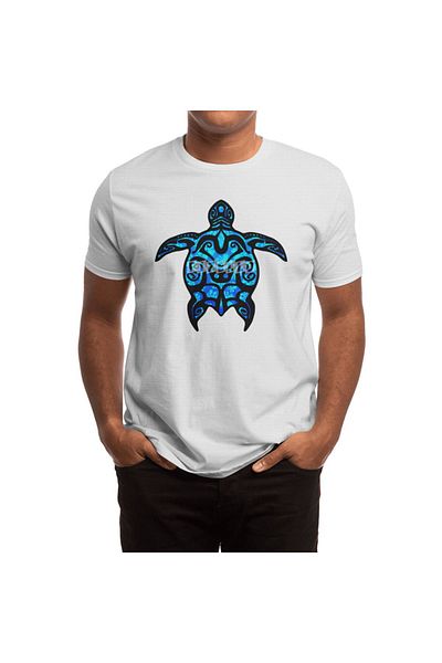 Fizello Cool Blue Tribal Turtle Unisex Λευκό T-shirt για άνδρες και γυναίκες