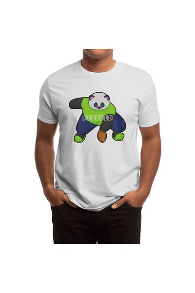 Fizello Panda Patterned Football Shouldered Men's and Women's White T-Shirt