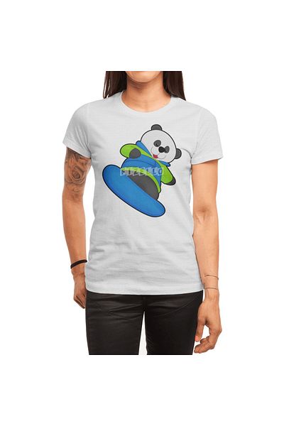 Fizello Panda Snowboarder - Λευκό μπλουζάκι για άνδρες και γυναίκες, Unisex