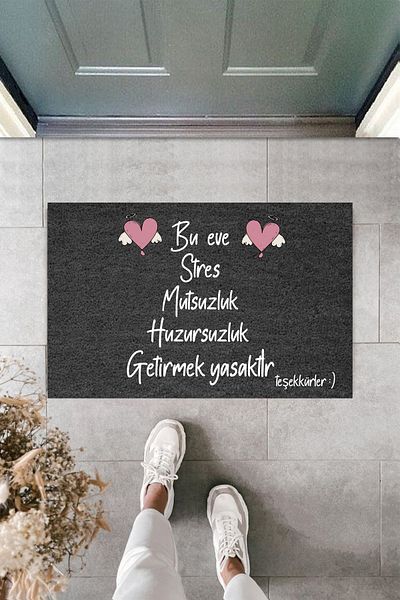 Dormot Home Modern Digital Printing Doormat - Black Floor with Heart Is Forbidden to Bring Stress Door His Mat