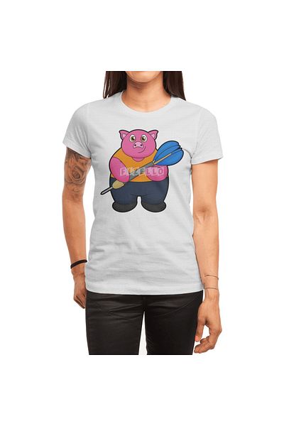 Fizello Tricou alb pentru bărbați și femei - Pig As Dart Player With Darts Design unisex