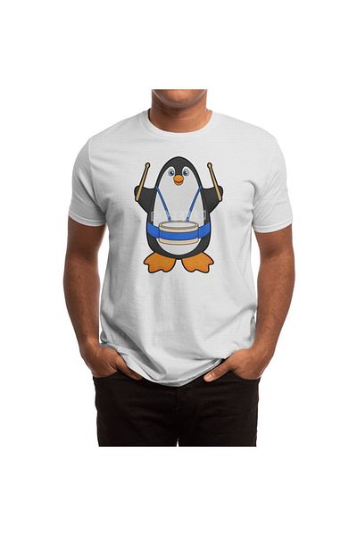 Fizello Penguin - Ανδρικό και γυναικείο λευκό μπλουζάκι Unisex, Musician with Drum Pattern