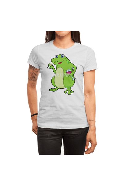 Fizello Tricou alb unisex pentru bărbați și femei - Broasca cu model de sticlă de vin roșu și țigară