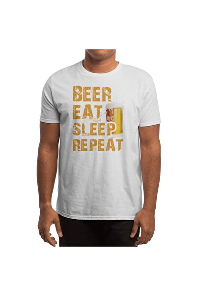 Fizello Beer Eat Sleep Repeat - Ανδρικό και Γυναικείο Λευκό T-shirt