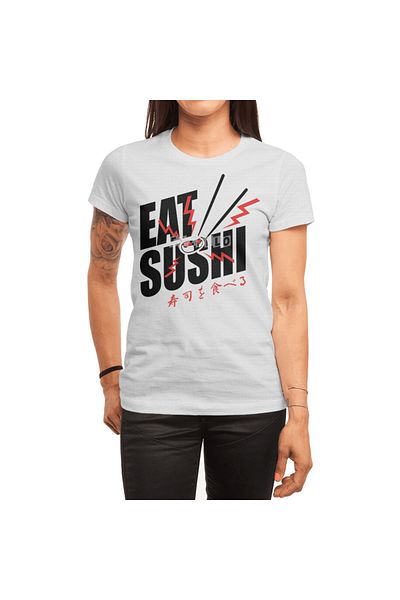 Fizello Λευκό μπλουζάκι Unisex - Eat Sushi, Ανδρικό και Γυναικείο T-shirt