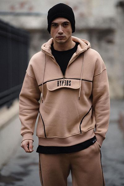 HYPERS Φούτερ με κέντημα μπεζ με κουκούλα Oversize