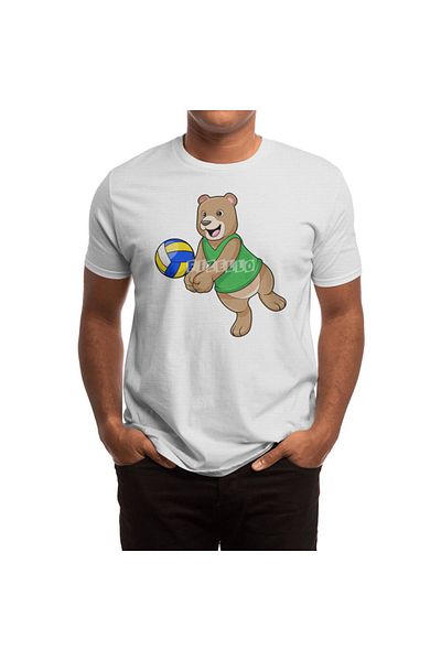 Fizello Λευκό μπλουζάκι για άνδρες και γυναίκες - Bear As Volleyball Player With Volleyball, Unisex T-shirt