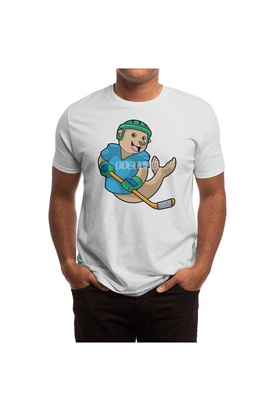Fizello Tricou alb pentru bărbați și femei - sigiliu pentru hochei pe gheață și model stick