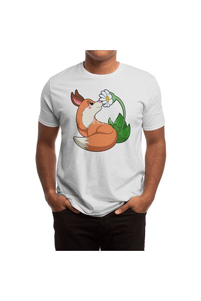 Fizello White Fox with White Flower T-Shirt for Men and Women, Unisex T-Shirt