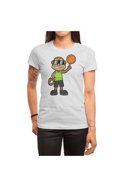 Fizello Men's and Women's White T-Shirt - Monkey Basketball Spatula and Basketball Set