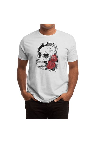Fizello Ανδρικό και γυναικείο λευκό μπλουζάκι - Skull And Roses Unisex T-shirt