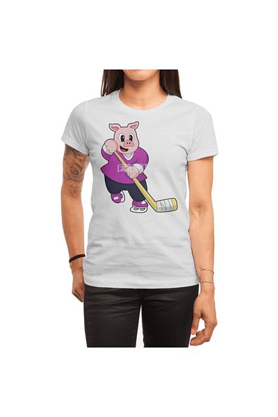 Fizello Tricou unisex White Pig At Ice Hockey pentru bărbați și femei - Model Ice Hockey Stick